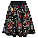 Alice + Olivia Floral Embroidered Skirt in Black Cotton