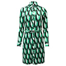 Diane Von Furstenberg Printed Shirt Dress in Green Silk
