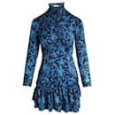 Sandro Alna Tiered Botanical-Print Mini Dress in Blue Polyester 