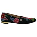 Charlotte Olympia Rose Garden Floral Embroidered Flats in Green Fabric