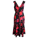 Saloni Holly Printed Sleeveless Dress in Black and Red Silk - Autre Marque