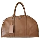 Prada Brown Leather Weekend Sac Voyage Small Luggage Suitcase