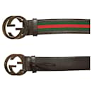Gucci Web strap in green and red belt with interlocking G buckle size 85/ 34