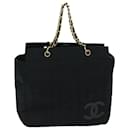 CHANEL Choco Bar Chain Hand Bag Cotton Black CC Auth bs12465 - Chanel