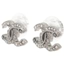 Silver Coco Mark rhinestone earrings - Chanel