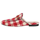 Red and white tweed gingham Princetown slippers - size EU 37 - Gucci