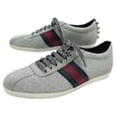 GUCCI SHOES WEB STUDS SNEAKERS 419544 39 SILVER CANVAS SNEAKERS SHOES - Gucci