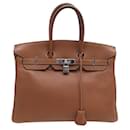 Hermes Birkin handbag 35 Togo Gold leather 2004 PALLADIAN STEEL HAND BAG PURSE - Hermès