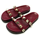 VALENTINO ROCKSTUD NW SHOES2S0D99 36.5 BURGUNDY LEATHER MULES SANDALS - Valentino