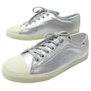 NEW CELINE BASKETS BLANK SHOES 400to10 39 SILVER CANVAS LEATHER SNEAKERS - Céline