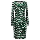 Nombre del producto: Diane Von Furstenberg Vestido midi de seda verde con estampado de leopardo y manga larga Muriel