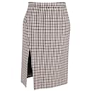 Maje Josselin Checked Asymmetric Slit Skirt in Brown Cotton and Wool