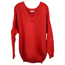 Balenciaga V-Neck Chunky Oversized Sweater in Red Cotton