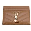 Saint Laurent Monogram Chevron-Quilted Cardholder in Brown Leather