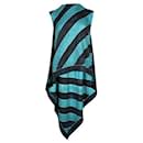 Turquoise & Dark Green Striped Top with Attached Back Scarf - Céline