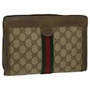 GUCCI GG Canvas Web Sherry Line Clutch Bag PVC Beige Green Red Auth 68200 - Gucci