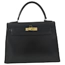Hermes Kelly 28 Sellier Tasche aus schwarzem Boxleder. - Hermès