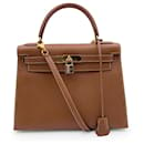 Hermes Vintage Beige Leather Kelly 28 cm Sellier Handbag Bag - Hermès