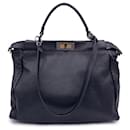 Black Leather Large Peekaboo Tote Top Handle Shoulder Bag - Fendi
