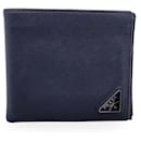 Blue Saffiano Leather Bifold Wallet Coin Purse - Prada