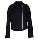 Maje Asymmetric Zip Leather-Trimmed Jacket in Black Wool