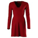 Alaïa Knitted Long Sleeve Dress in Red Wool