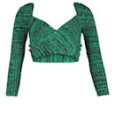 Self-Portrait Crossover Ribbed Cropped Top in Green Viscose - Self portrait