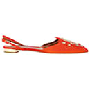 Aquazzura - Chaussures plates à bride arrière avec accents cloutés en satin orange
