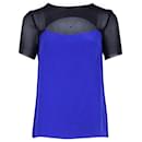 Sandro Paris Two-Tone Cut-Out Top in Blue and Black Silk