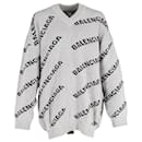Balenciaga All-Over Jacquard Logo Crewneck Sweater in Grey Wool