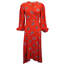 Ganni Kochhar Vestido largo floral en seda roja