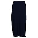 Theory Scalloped Waffle-Knit Midi Skirt in Navy Blue Cotton