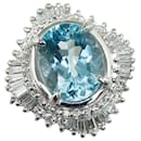 [LuxUness] Platinum Diamond & Aquamarine Ring Metal Ring in Excellent condition - Autre Marque