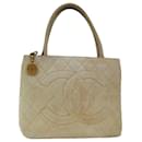 CHANEL Tote Bag Lamb Skin Beige CC Auth bs12535 - Chanel