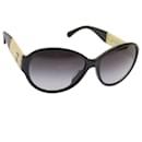 CHANEL Gafas de sol Plástico Negro Blanco CC Auth 67173 - Chanel