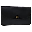 Christian Dior Honeycomb Canvas Clutch Bag PVC Leather Black Auth bs12644