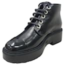 Chanel Black Shiny Calfskin Pearl Lace-Up Combat Short Boots