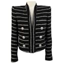 Balmain – Jacke aus Tweed mit offener Vorderseite in Schwarz und Weiß - Autre Marque