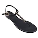 Chanel black / Gold Chain Detail Flat Leather Sandals - Autre Marque