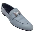 Hermes Light Blue / Silver H Leather Loafers - Hermès