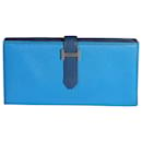 Hermes Bleu Izmir & Bleu Saphir Chevre Leather Bearn Monedero Phw - Hermès