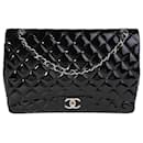 Chanel Black Quilted Patent Leather Maxi Classic lined Flap Bag