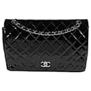 Chanel Black Quilted Patent Leather Maxi Classic lined Flap Bag