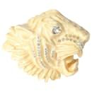 Gucci Alessandro Michele Cream Resin & Crystal Tigers Head Brooch, 2 3/4" Wide