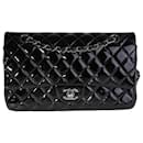 Chanel Black Quilted Patent Leather Medium Classic lined Flap Bag