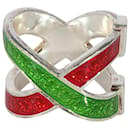 Gucci Web Rot-Grüner Crossover-Emaille-Ring aus Sterlingsilber