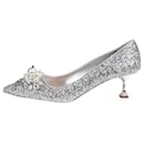 Zapatos de tacón plateados con perlas artificiales brillantes - talla UE 38 - Miu Miu
