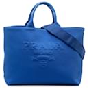 Bolso satchel mediano de lona azul con logo de Prada
