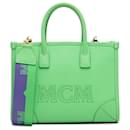 Bolsa de couro com mini logotipo verde MCM