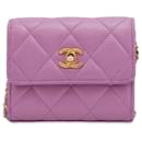 Chanel Pink Lambskin Mini Pearl Crush Wallet with Chain